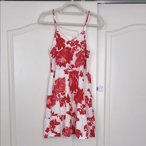 Billy J Red White Floral Tiered Mini Dress